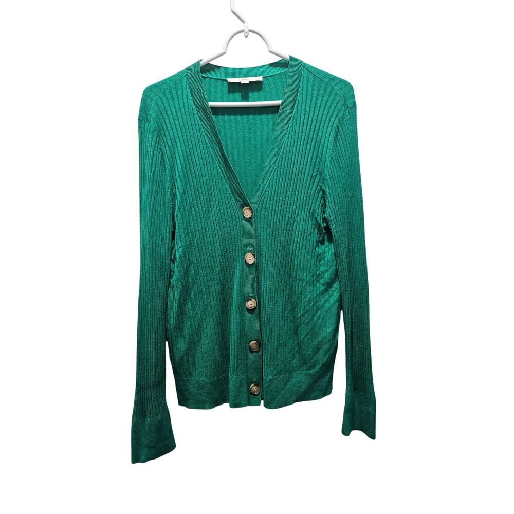 Y2K Ann Taylor Loft Emerald Green Ribbed Long Sleeve Cardigan XL